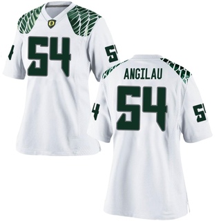 Junior Angilau Replica White Women's Oregon Ducks Football Jersey